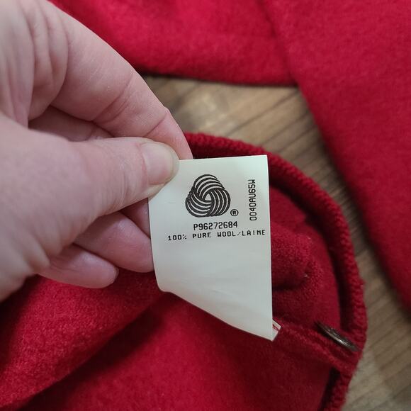 VTG Geiger Austria Womens Red Boiled Wool Size 42 Large Sweater Cardigan Preppy - Picture 8 of 11